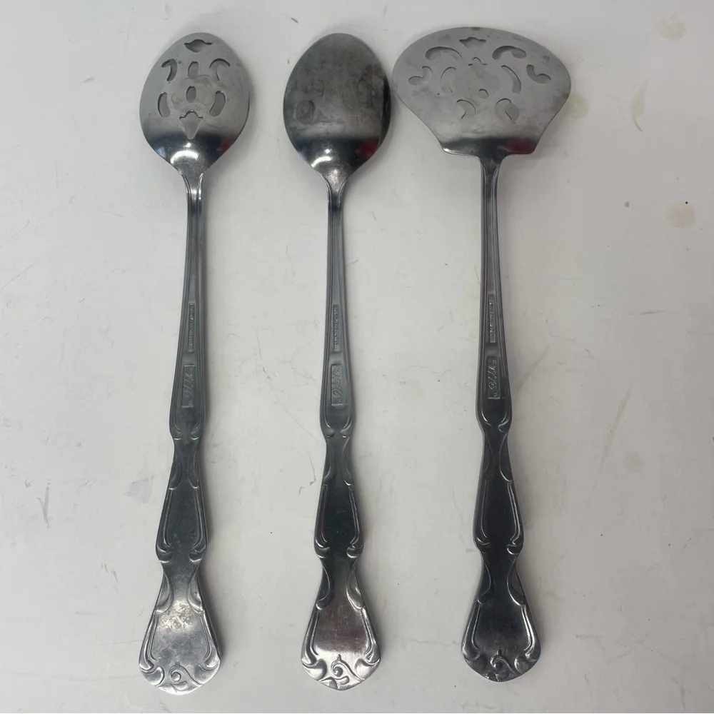 3 Piece Serving Set 3 Spoons Slotted Stainless Steel Japan Vintage